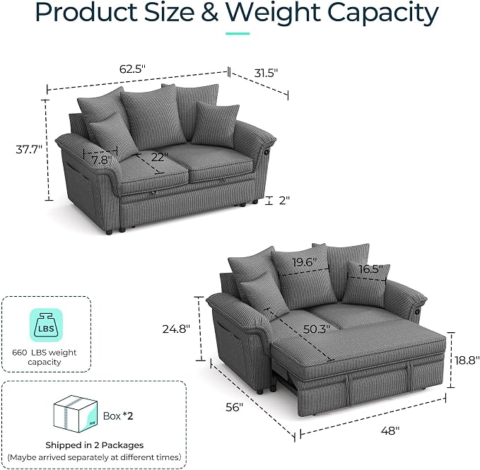 LINSY HOME Sectional Loveseat Sofa - Image 2