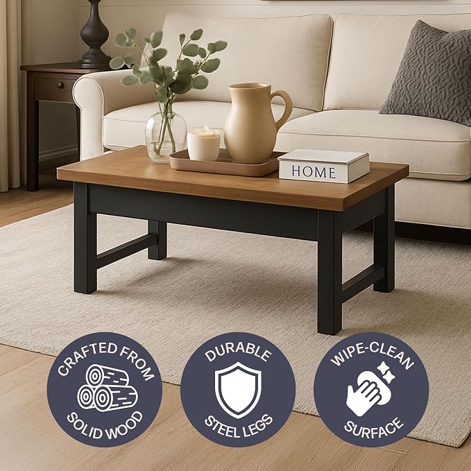 Alaterre Furniture Pomona Living Room 42 Inch Lift Top Solid Wood Coffee Table - Image 3