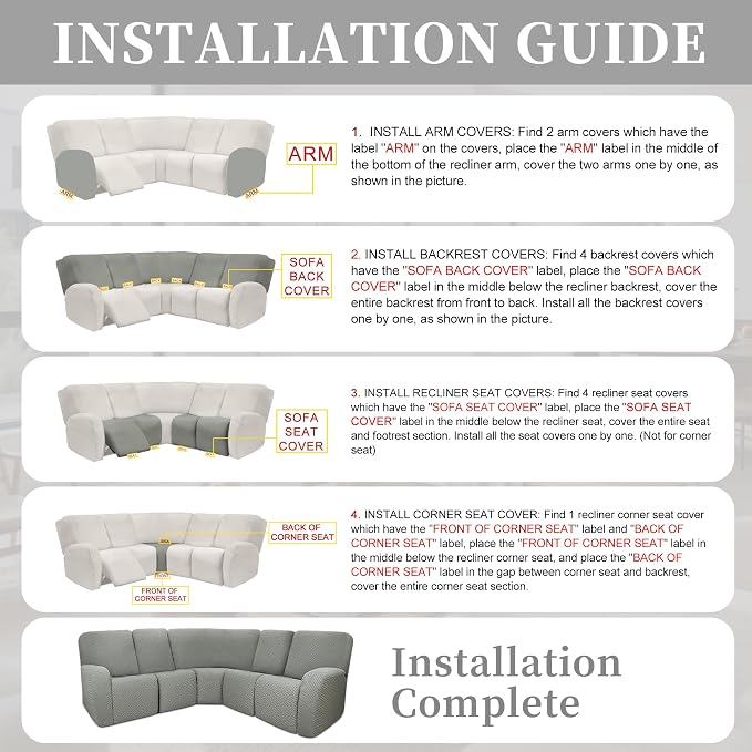 100% Waterproof Sectional Recliner Couch Covers - Image 7