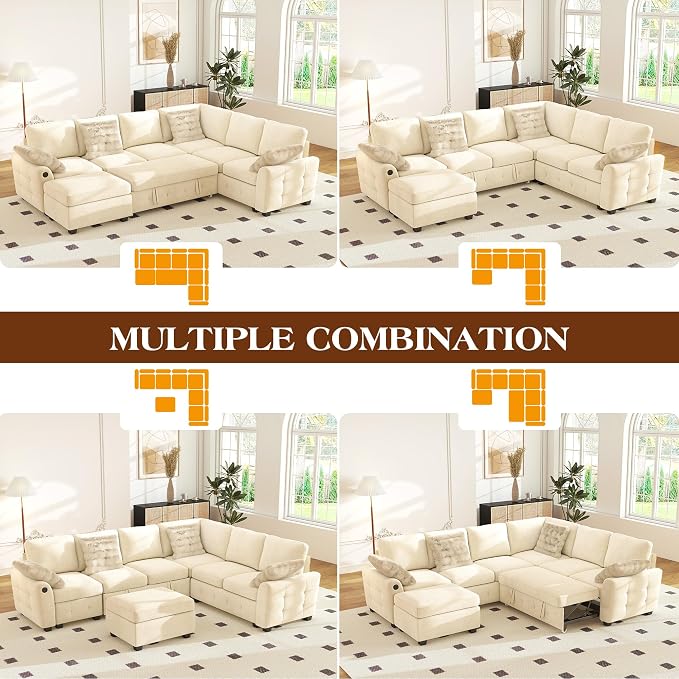 Ihanherry 106-inch Large L-Shaped Sectional Sofa Bed, 7-Seater Convertible Pull - Image 8