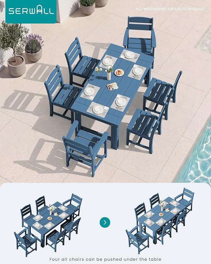 SERWALL Outdoor Dining Table Set, 67‘’ HDPE Patio Dining Set - Image 7