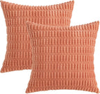MIULEE Corduroy Decorative Throw Pillow Covers 18x18 Coral Pack of 2 | Soft - Image 6