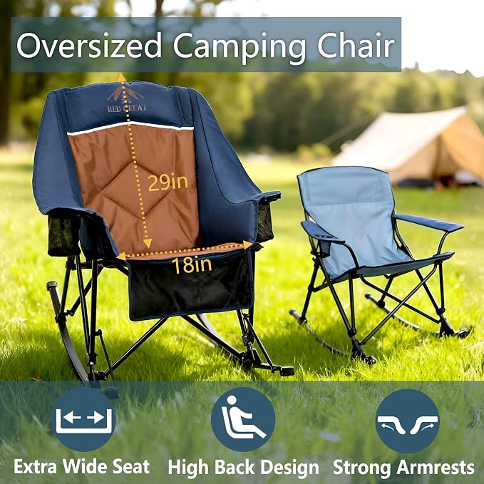 400lbs Rocking Camping Chair, Oversized Heavy Duty XL Folding Rocker - Image 4
