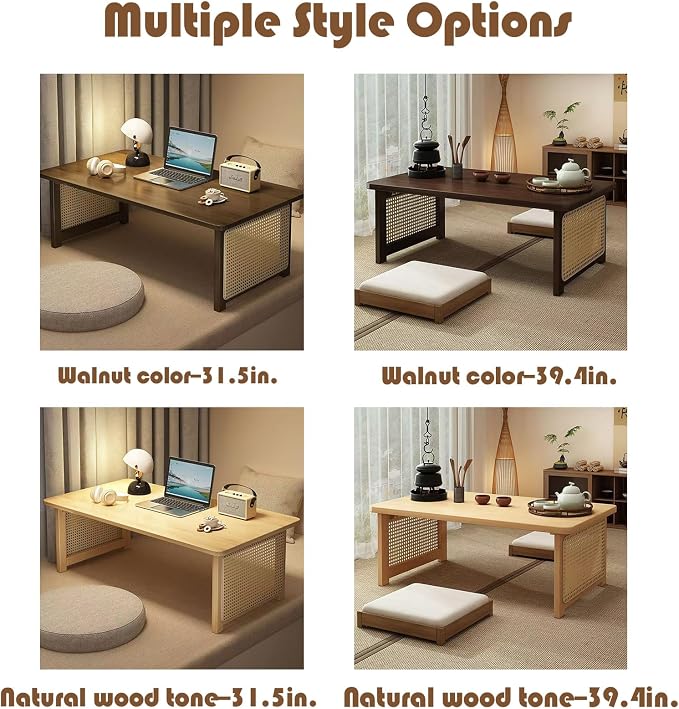 Japanese Floor Table Bamboo Folding Coffee Table Portable Solid Wood Japanese - Image 6