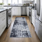 3x8 Washable Runner Rug：Modern Abstract Soft Carpet Dark Black | by FXRHLP
