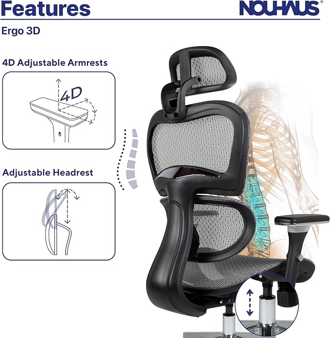 Nouhaus Ergo3D Ergonomic Office Chair Lumbar Support Mesh Office Chair - Image 9