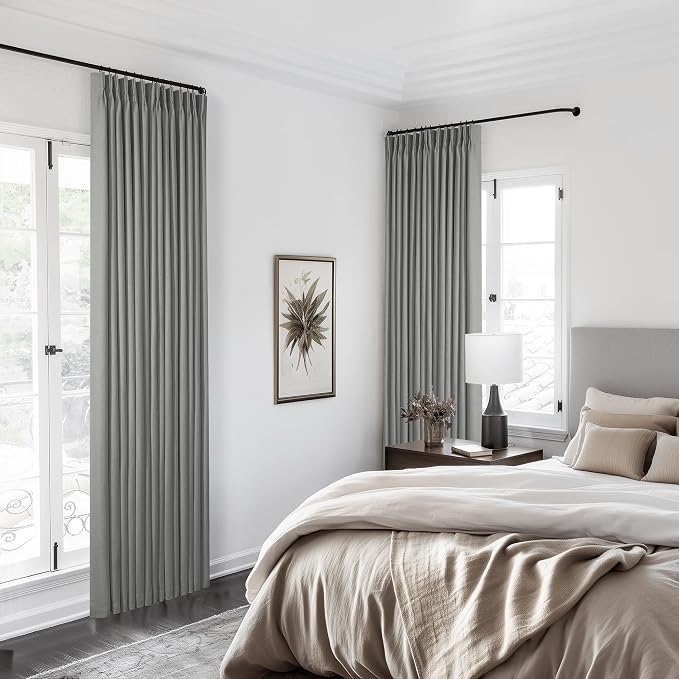 Grey Pleat Linen Blackout 102 Inch Curtains - Image 9
