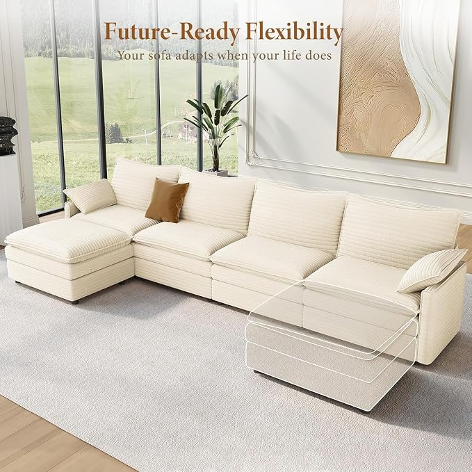 Vesgantti 142" Cloud Couch Sectional Modular Sofa, Comfy Sectional Couch - Image 8