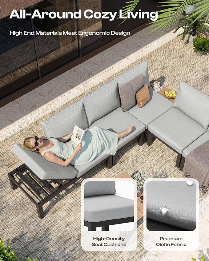 Aluminum Modular Outdoor Patio Furniture Set, 6 Seats Patio Sectional Sofa Set - Image 4