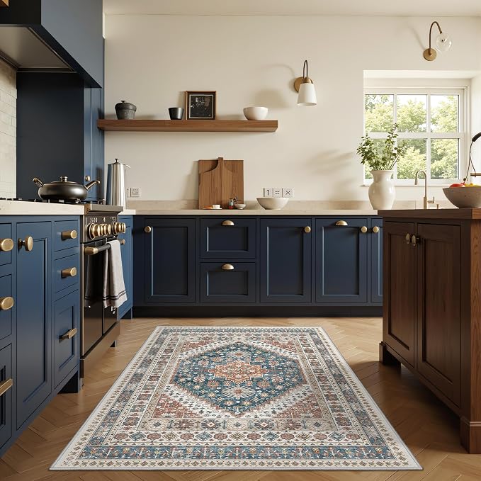 3x5 Washable Area Rug for Entryway Non Slip Kitchen Rugs, Floral Soft Living - Image 4