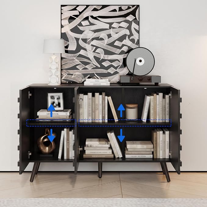 Fluted Storage Unit Cabinet, Modern Black Console Cabinets - Image 5