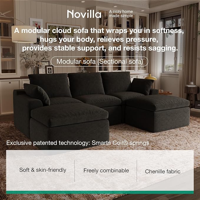 Novilla 104.3" Modular Cloud Couch, Modern Sectional Sofa - Image 3