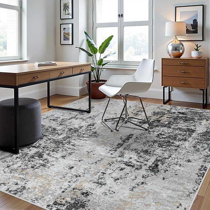 6x9 Area Rugs for Living Room Washable Bedroom Dining Room Black Grey Gold | - Image 3