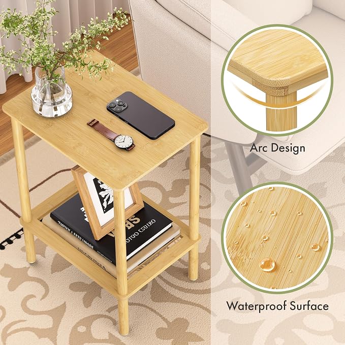 2 Tier Bamboo End Table, Narrow Side Table - Image 4