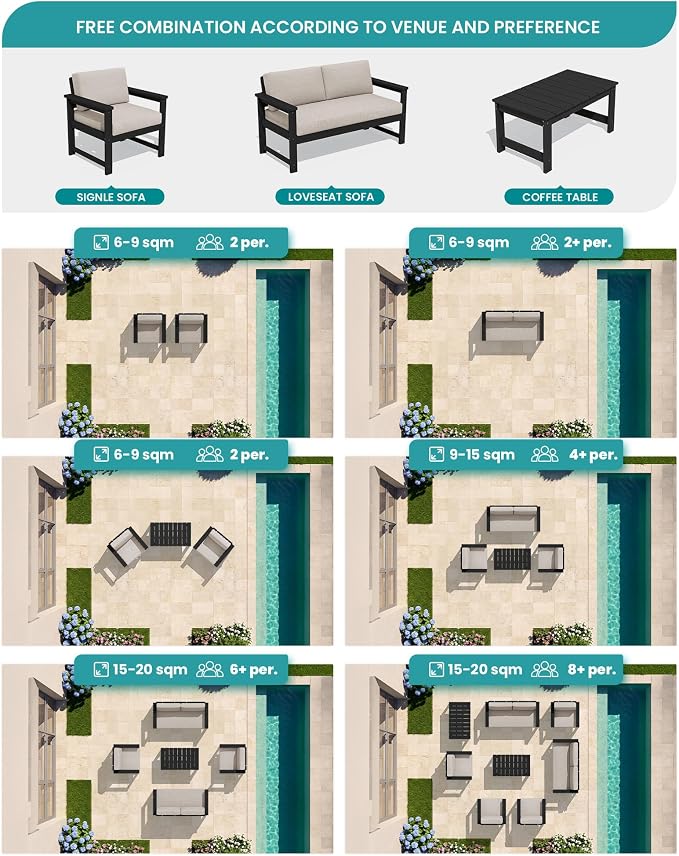 SERWALL 4 Pieces HDPE Outdoor Sofa Set - Image 9