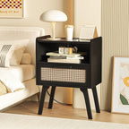 Lerliuo Rattan Nightstand with Charging Station, Cane Accent Side End Table - Image 4