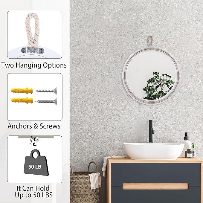 Small Decorative Mirror 11.4'' Round Hanging Mirror - Image 3