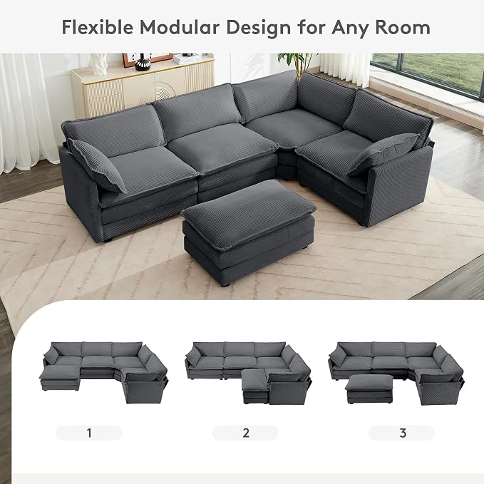 ROWHY 113'' Modular Sectional Cloud Corner Couch, 5 Seater L Shape Sofa Big - Image 6
