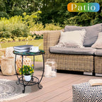 Cinnvoice Outdoor Side Table Round Small Mosaic Patio Accent Indoor End Plant - Image 2