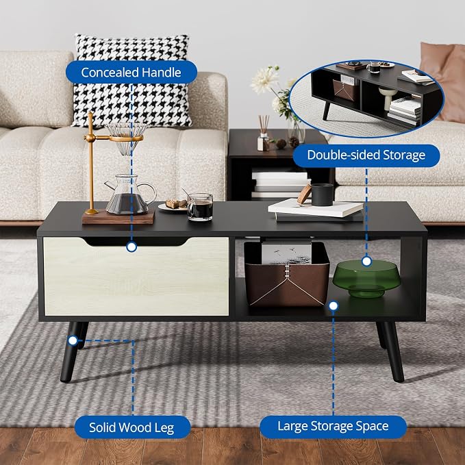 Cozy Castle Modern Coffee Table, Wooden Cocktail Table - Image 3