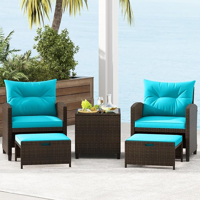 Tangkula 5 Pieces Patio Conversation Set, PE Wicker Outdoor Furniture Set - Image 3