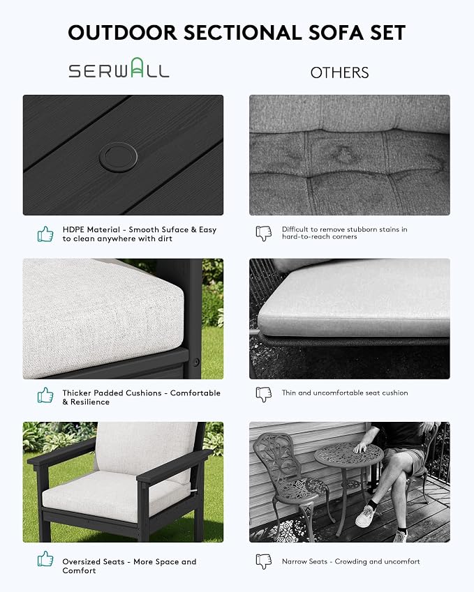 SERWALL HDPE Patio Conversation Set, 6-piece Sectional Outdoor Furniture Set - Image 7