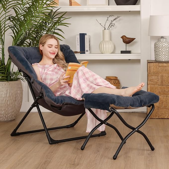 Comfy Saucer Chair for Adults, Soft Faux Fur Bedroom Chair - Image 2