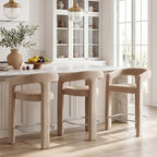 HNY 26 Inch Modern Tall Barrel Bar Stools Set of 3, Velvet Upholstered Barstools by HNY