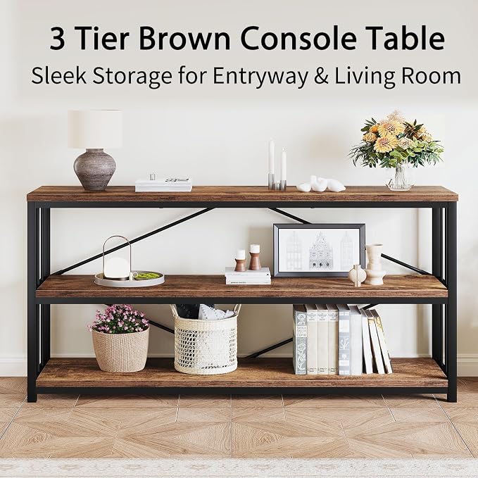 LVB Rustic Entryway Table, Industrial Extra Long Hallway Sofa Table, Wood Metal - Image 5