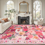 Pink Area Rug 9x12 for Living Room Bedroom | Low Pile; Non Slip;Machine by WelcometoBabovid