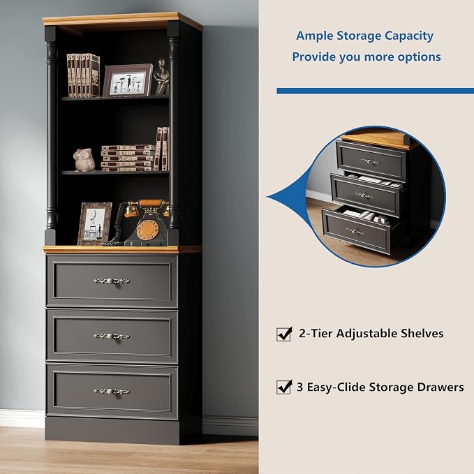 Bookshelf with Drawers, Floor Standing Display Storage Cabinet - Image 5
