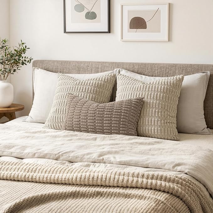 MIULEE Lumbar Corduroy Decorative Throw Pillow Covers 12x20 Light Brown | Pack - Image 4