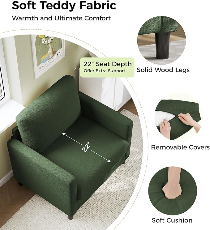 Welzona Sofa Reading Chair, Tool-Free Setup Living Room Accent Chairs, Comfy - Image 3