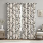 Black Boho Floral 100% Blackout Curtains 84 Inch 2 Panels | Farmhouse Vintage - Image 2