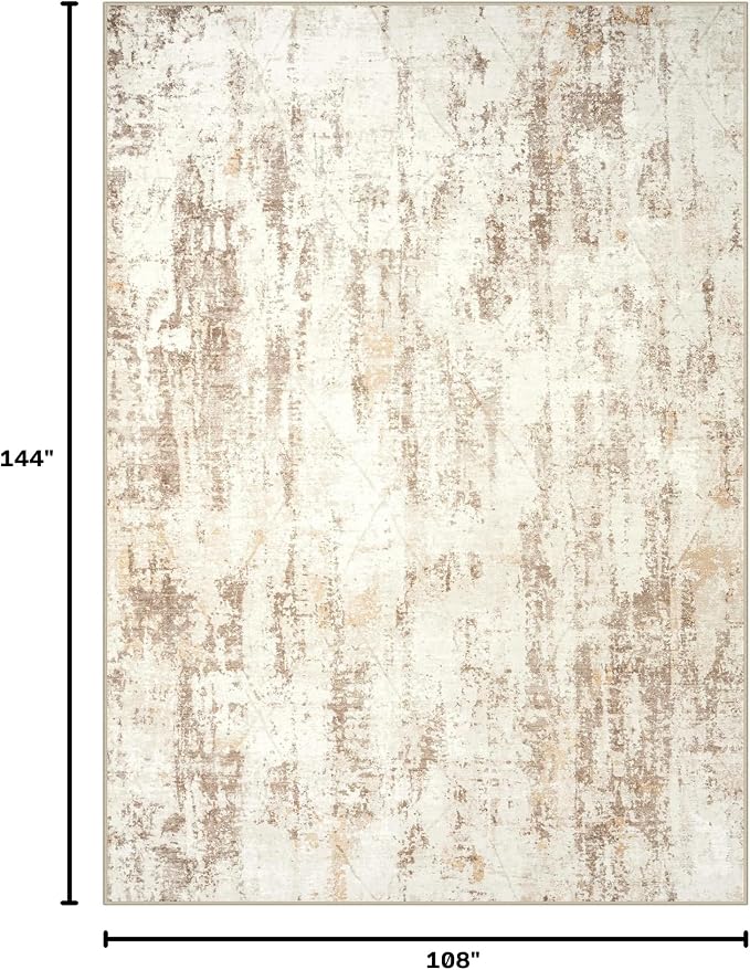 9x12 Area Rugs for Living Room: Washable Abstract Beige Grey Badroom Carpet | - Image 2