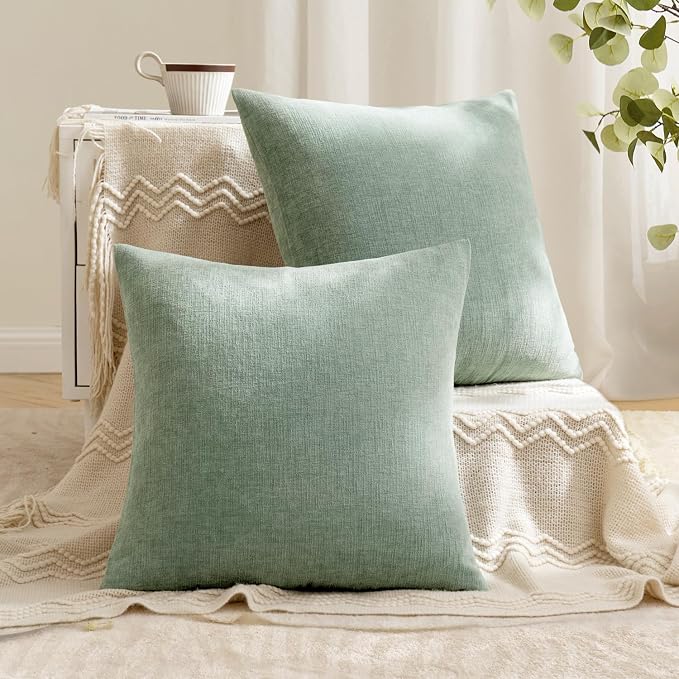MIULEE Greyish Green Chenille Couch Throw Pillow Covers, 20x20 | Set of 2 - Image 4