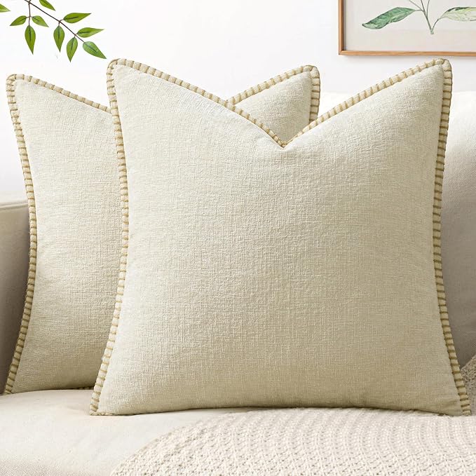 MIULEE Decorative Couch Throw Pillow Covers 20x20 Inch Cream White 2 Pack | by MIULEE