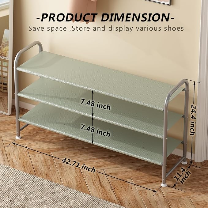 INGIORDAR Shoe Rack 3 Tier Long Storage Organizer Wide Metal Shoe Shelf - Image 3