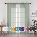 Sage Green Sheer Curtains 96 Inches Long 2 Panels Set, Elegant Sheer Curtains by OWENIE