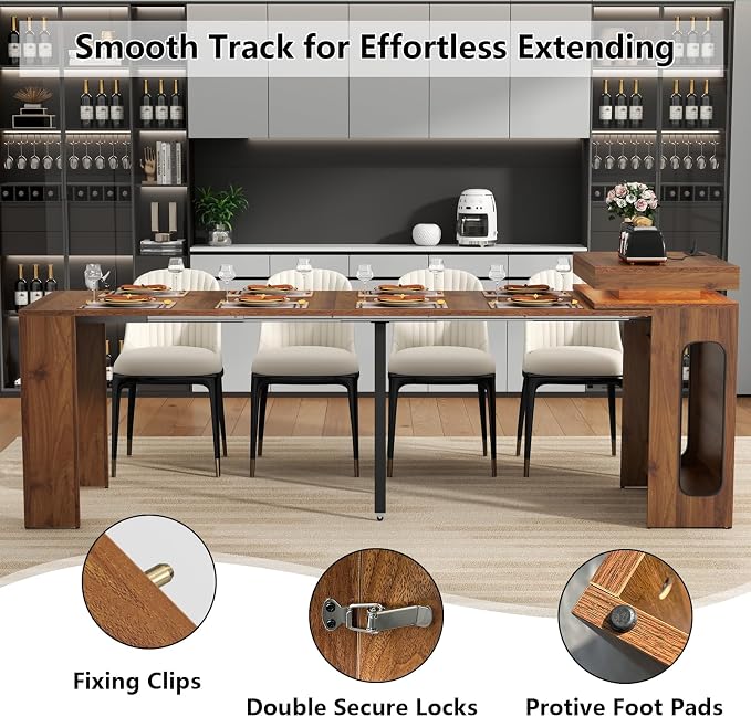 Extendable Dining Table with Charging Station, Convertible Folding Console Table - Image 4