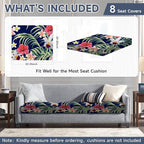 CALBODE 8 Pcs Stretch Outdoor Seat Cushion Covers, Tropical Floral, - Image 2