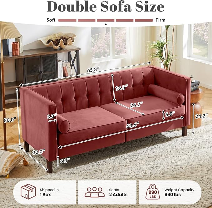 Dreamsir 78'' W Velvet Sofa, Mid-Century Love Seats Sofa Furniture - Image 2