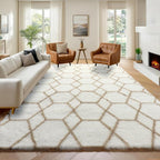 6x9 Area Rugs for Living Room Bedroom, Fluffy White and Beige Geometric Rug | by ONASAR