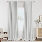 White 100% Blackout Linen Curtains 84 Inch Length 2 Panels Set by Guken