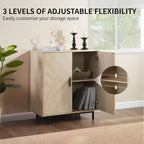 Storage Cabinet with Doors, Modern Accent Cabinet, Wood Grain Decoratio Buffet - Image 4