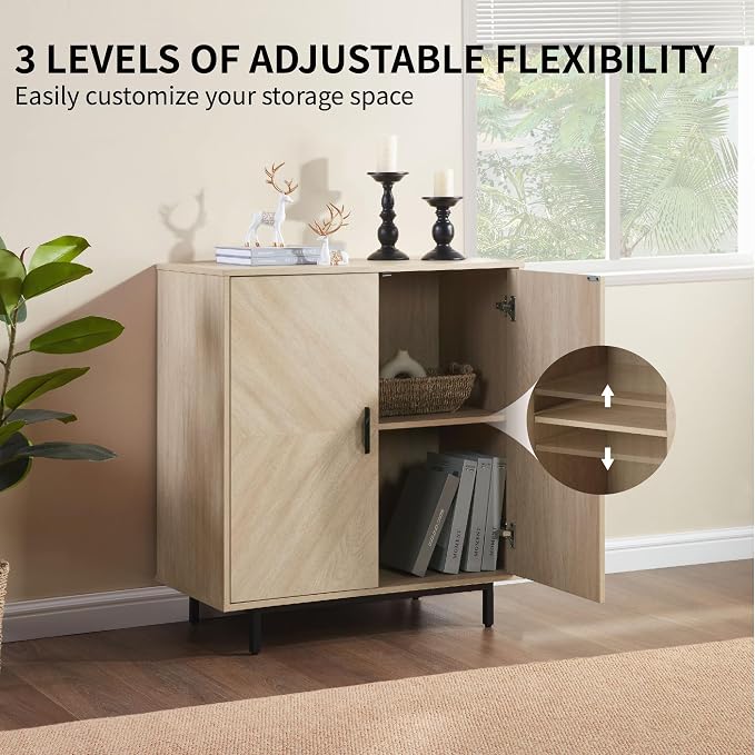Storage Cabinet with Doors, Modern Accent Cabinet, Wood Grain Decoratio Buffet - Image 4