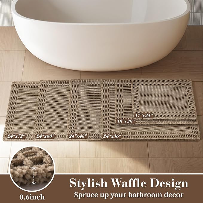 RESARE Waffle Bath Mat for Bathroom, Non Slip Bathroom Rugs 24"x36" Brown | - Image 5