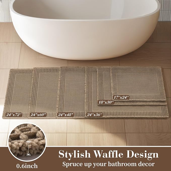 RESARE Waffle Bath Mat for Bathroom, Non Slip Bathroom Rugs 17"x24" Brown | - Image 5
