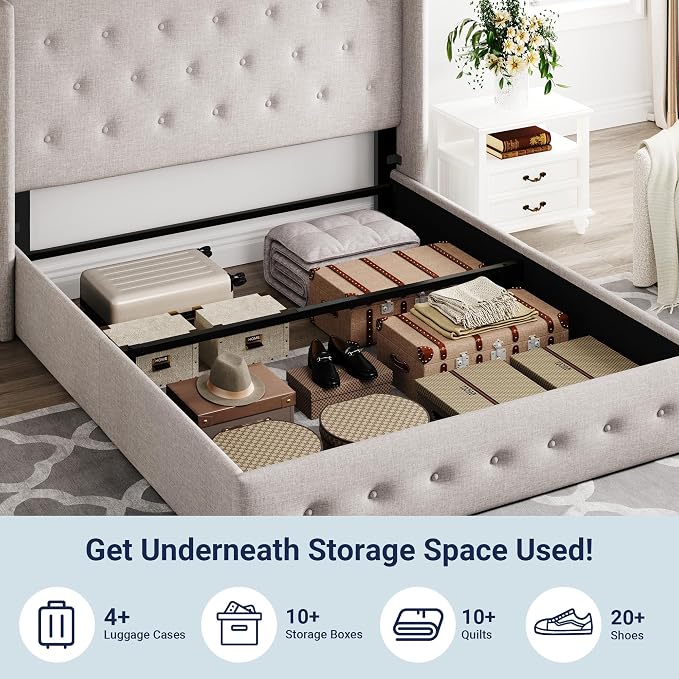 Allewie Queen Size Lift Up Storage Bed, Button Tufted Headboard - Image 5