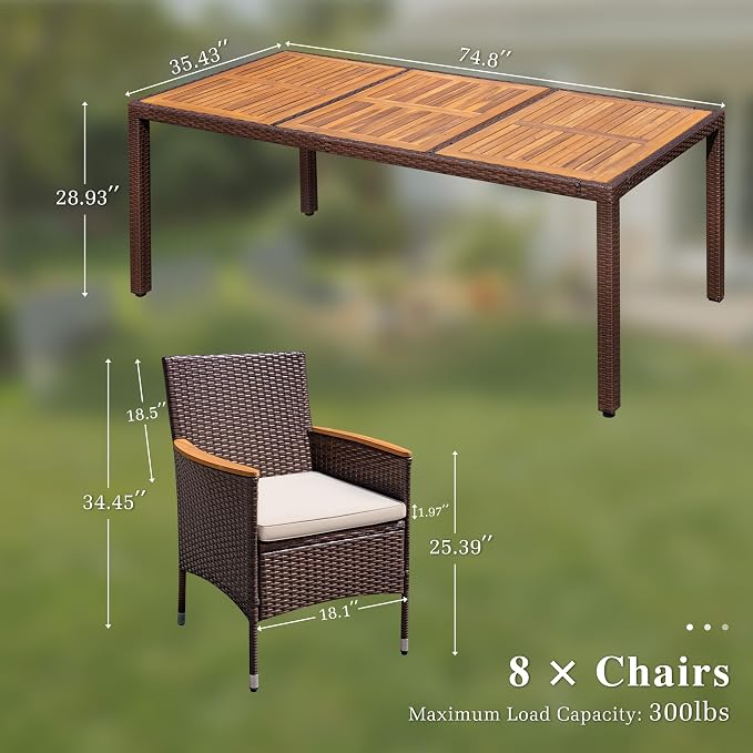 Devoko Outdoor Patio Dining Sets 9 Pieces Wicker Outdoor Dining Table and - Image 6